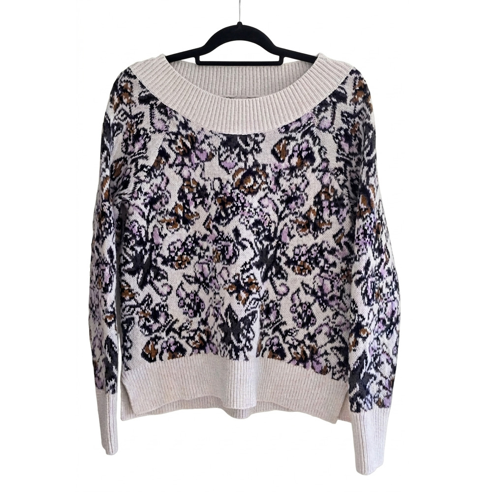 LOFT Floral Boho Sweater Womens Medium Soft Knit Scoop Neck Cozy